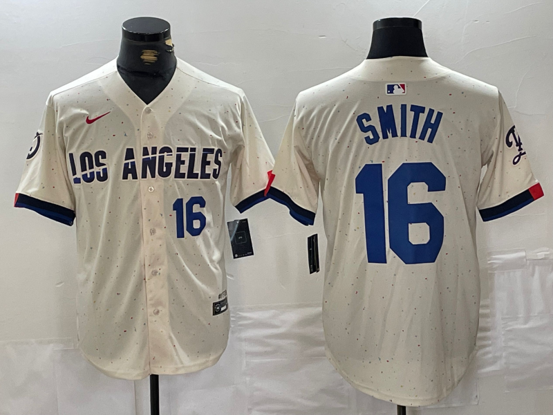 Men's Los Angeles Dodgers #16 Will Smith Number Cream 2024 City Connect Limited Stitched Jerseys