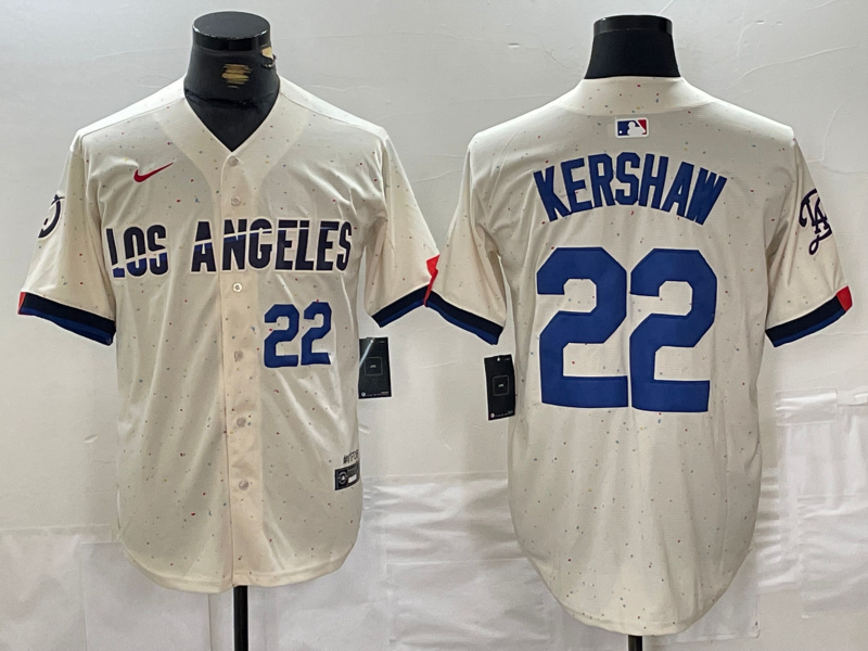 Men's Los Angeles Dodgers #22 Clayton Kershaw Number Cream 2024 City Connect Limited Stitched Jerseys