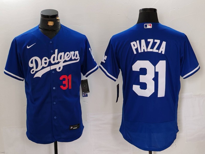 Men's Los Angeles Dodgers #31 Mike Piazza Number Blue Flex Base Stitched Baseball Jersey