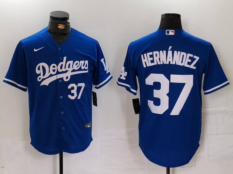 Men's Los Angeles Dodgers #37 Teoscar Hernandez Number Blue Cool Base Stitched Jerseys