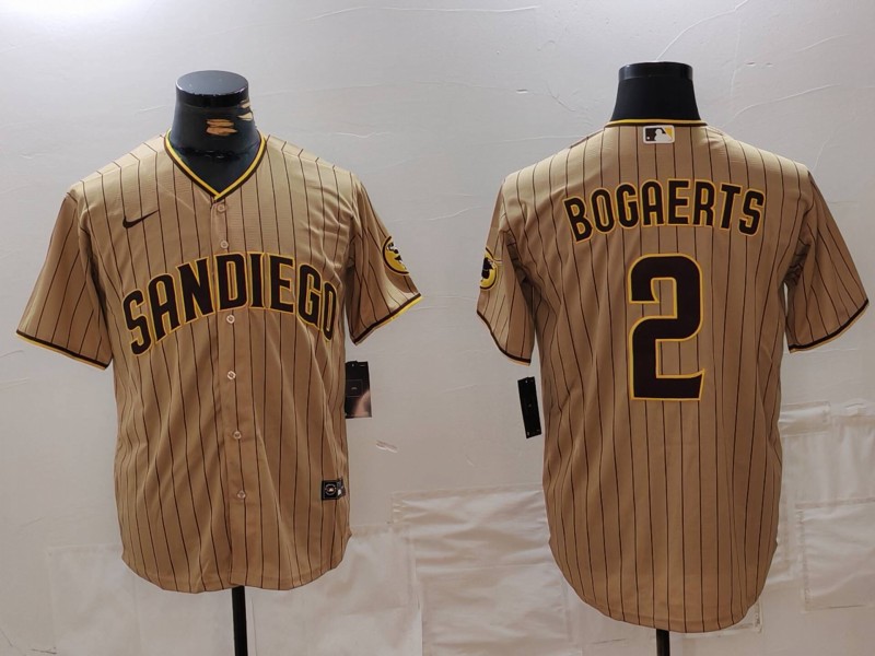 Men's San Diego Padres #2 Xander Bogaerts Khaki Cool Base Stitched Jersey