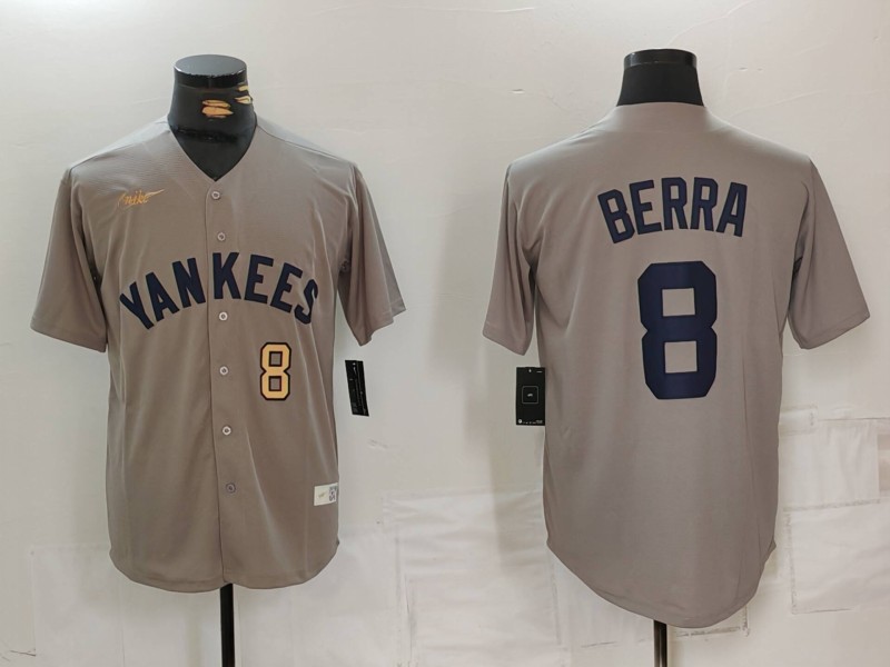 Men's New York Yankees #8 Yogi Berra Grey Throwback Stitched Cool Base Nike Jerseys