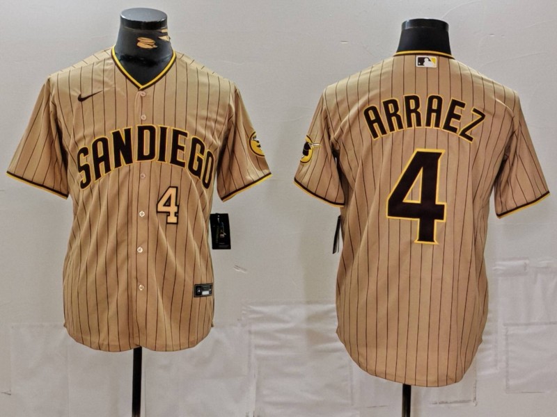 Men's San Diego Padres #4 Luis Arraez Tan Cool Base Stitched Baseball Jerseys