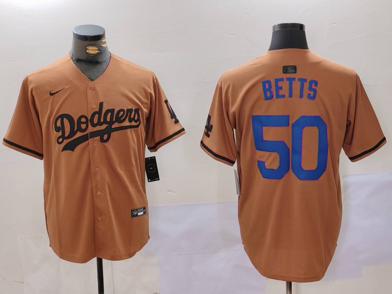 Men's Los Angeles Dodgers #50 Mookie Betts Olive Cool Base Limited Stitched Jersey