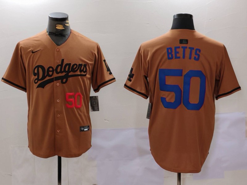 Men's Los Angeles Dodgers #50 Mookie Betts Number Olive Cool Base Limited Stitched Jersey