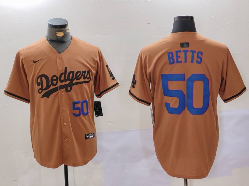 Men's Los Angeles Dodgers #50 Mookie Betts Number Olive Cool Base Limited Stitched Jerseys