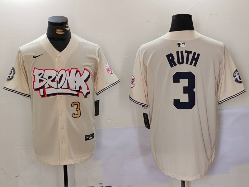 Men's New York Yankees #3 Babe Ruth Cream Limited Stitched Baseball Jerseys