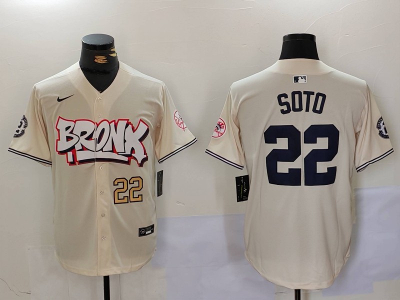 Men's New York Yankees #22 Juan Soto Cream Limited Stitched Baseball Jerseys