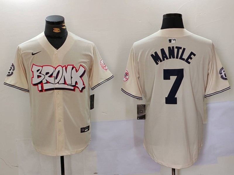 Men's New York Yankees #7 Mickey Mantle Cream Limited Stitched Baseball Jersey