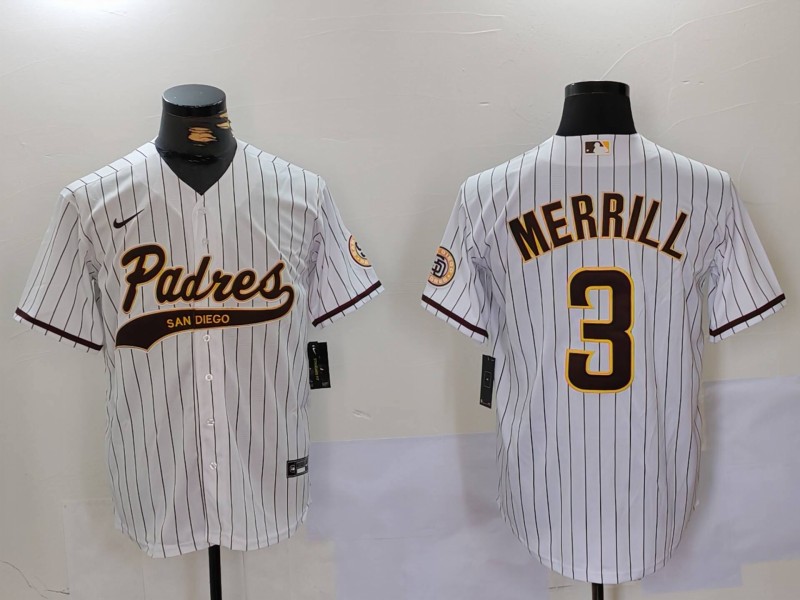 Men's San Diego Padres #3 Jackson Merrill White 2023 Cool Base Stitched Jersey