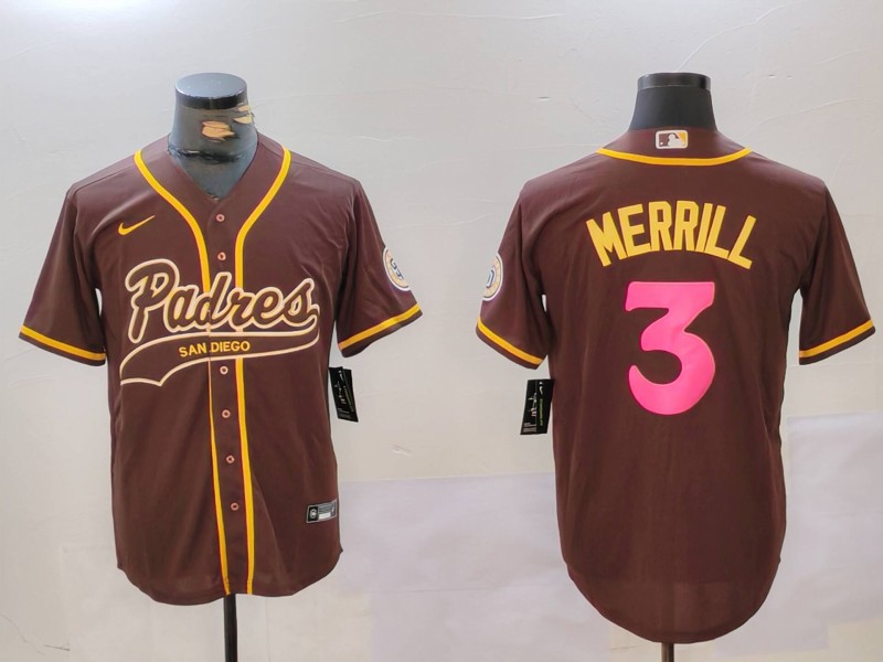 Men's San Diego Padres #3 Jackson Merrill Brown Cool Base Stitched Baseball Jerseys