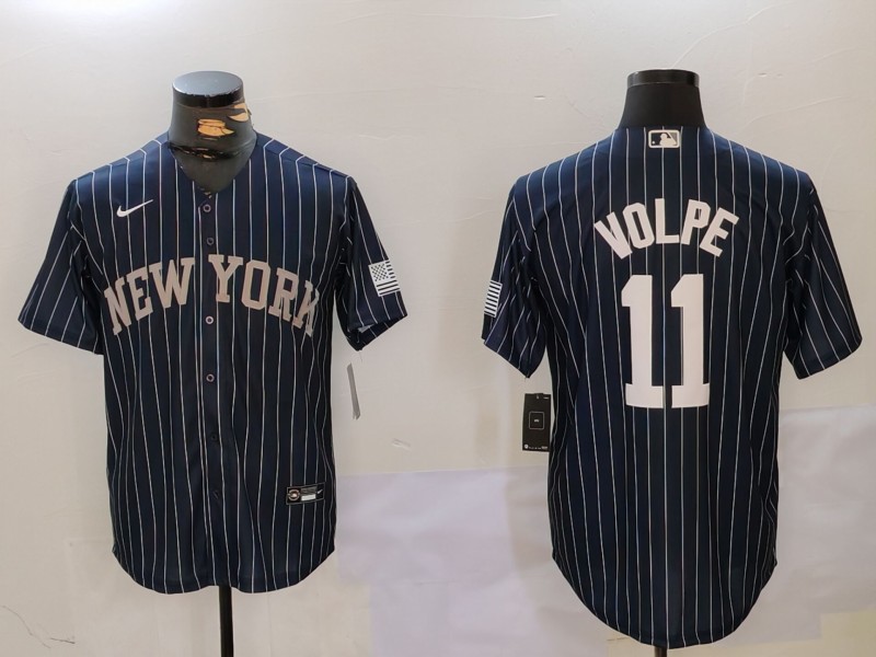 Men's New York Yankees #11 Anthony Volpe Navy Pinstripe Fashion Cool Base Jersey