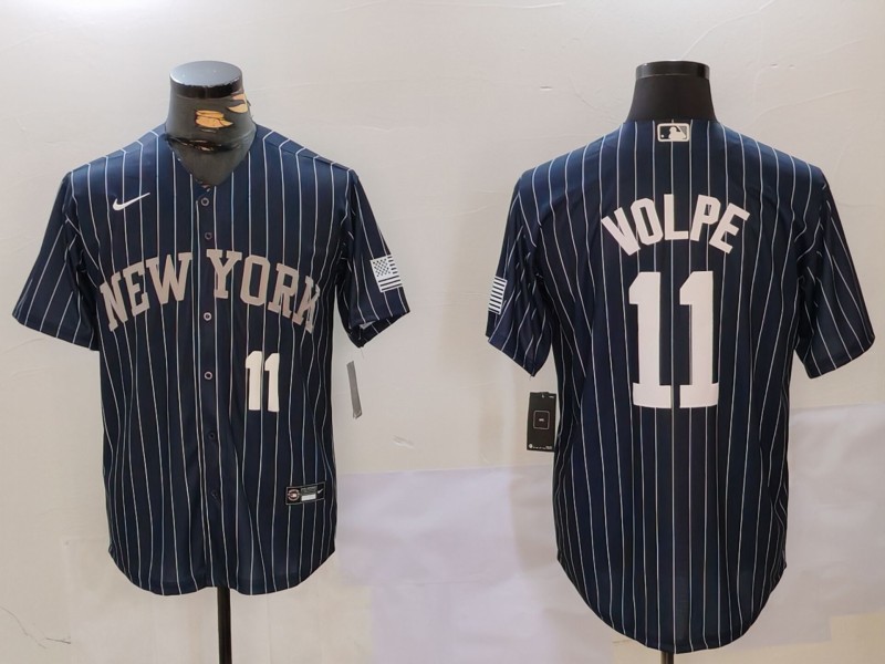 Men's New York Yankees #11 Anthony Volpe Navy Pinstripe Fashion Cool Base Jerseys