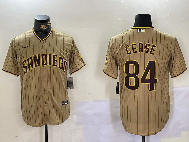 Men's San Diego Padres #84 Dylan Cease Khaki Team Logo Stitched Cool Base Nike Jersey