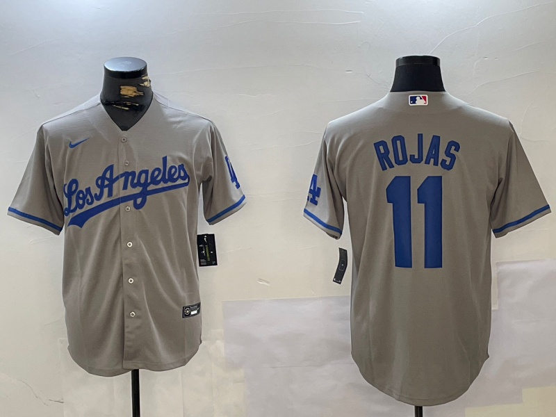 Men's Los Angeles Dodgers #11 Miguel Rojas Grey With los Cool Base Stitched Jersey