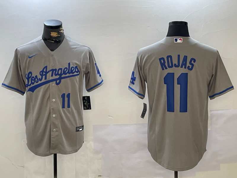 Men's Los Angeles Dodgers #11 Miguel Rojas Number Grey With los Cool Base Stitched Jerseys