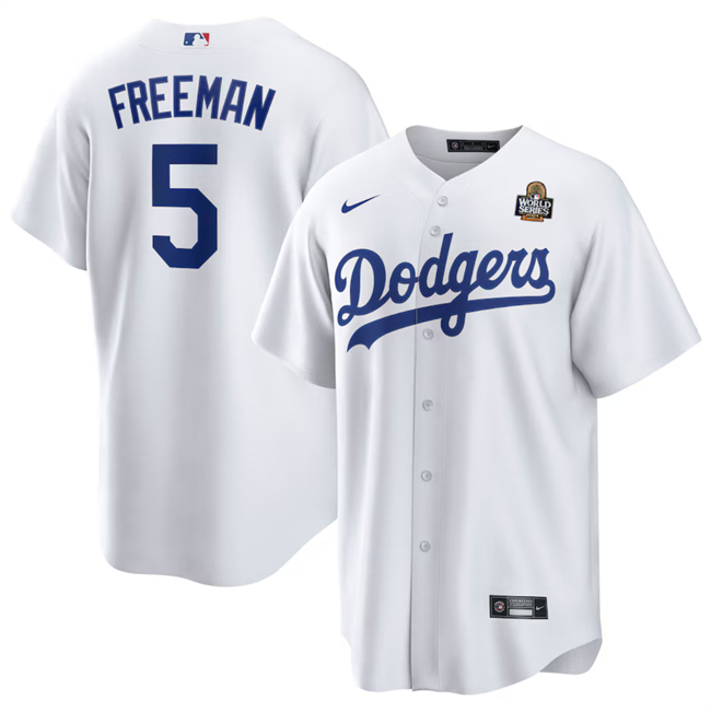 Men's Los Angeles Dodgers #5 Freddie Freeman White 2024 World Series Cool Base Stitched Baseball Jersey