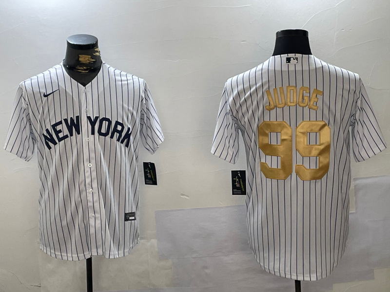 Men's New York Yankees #99 Aaron Judge White Pinstripe Fashion Cool Base Jersey