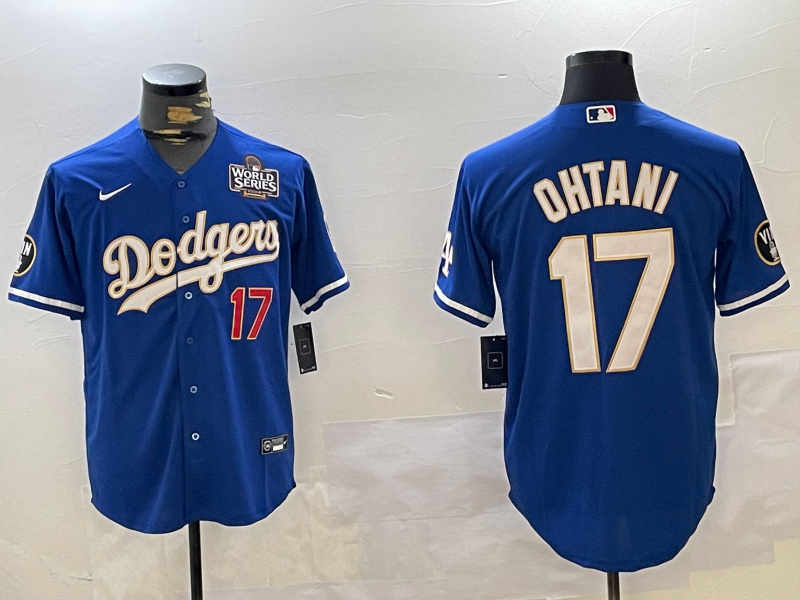 Men's Los Angeles Dodgers #17 Shohei Ohtani 2024 World Series Champions Cool Base Stitched Baseball Jersey