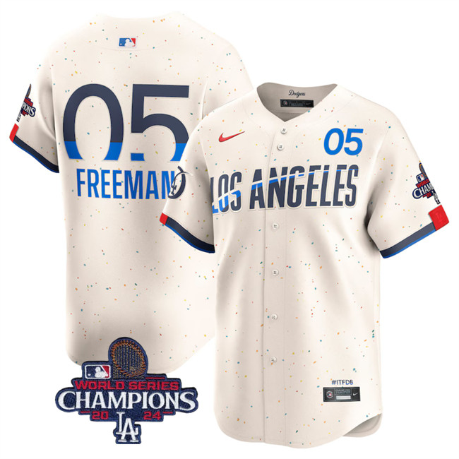 Men's Los Angeles Dodgers #5 Freddie Freeman Cream 2024 World Series Champions City Connect Limited Stitched Baseball Jersey