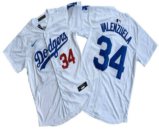 Men's Los Angeles Dodgers #34 Fernando Valenzuela Number White Limited Stitched Jersey