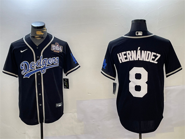 Men's Los Angeles Dodgers #8 Enrique Hernández Black 2024 World Series Cool Base Stitched Baseball Jersey