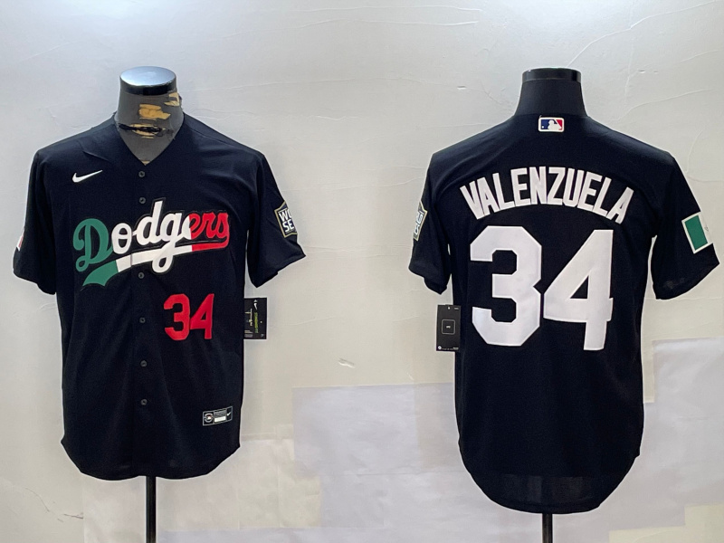 Mens Los Angeles Dodgers #34 Toro Valenzuela Black Mexico 2024 World Series Cool Base Stitched Baseball Jersey