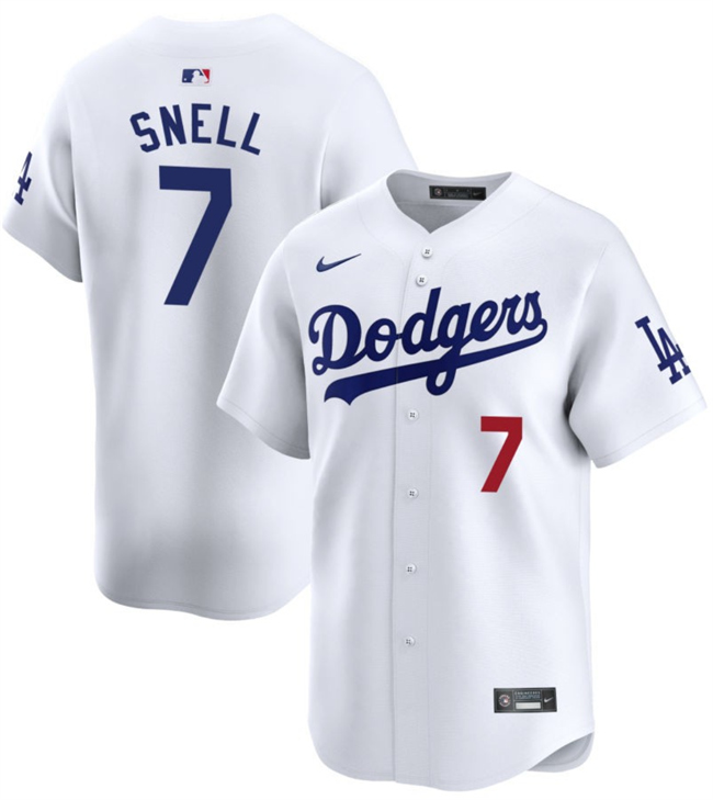 Men's Los Angeles Dodgers #7 Blake Snell White 2024 Home Limited Stitched Baseball Jersey