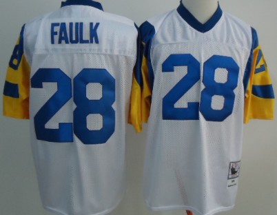 St. Louis Rams #28 Marshall Faulk White Throwback Jersey