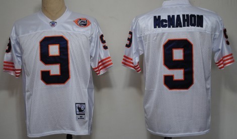 Chicago Bears #9 Jim McMahon White Throwback With Bears Patch Jersey