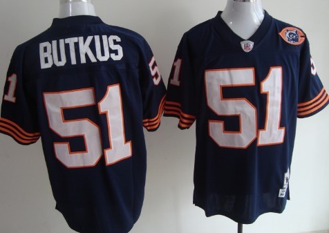 Chicago Bears #51 Dick Butkus Blue Throwback With Bear Patch Jersey