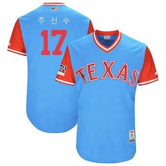 Men's Texas Rangers 17 Shin Soo Choo Majestic Light Blue 2018 Players' Weekend Authentic Jersey