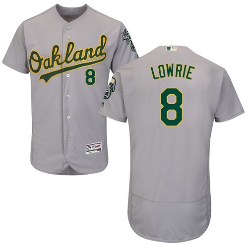 Men's Oakland Athletics #8 Jed Lowrie Grey Flexbase Authentic Collection Stitched Baseball Jersey