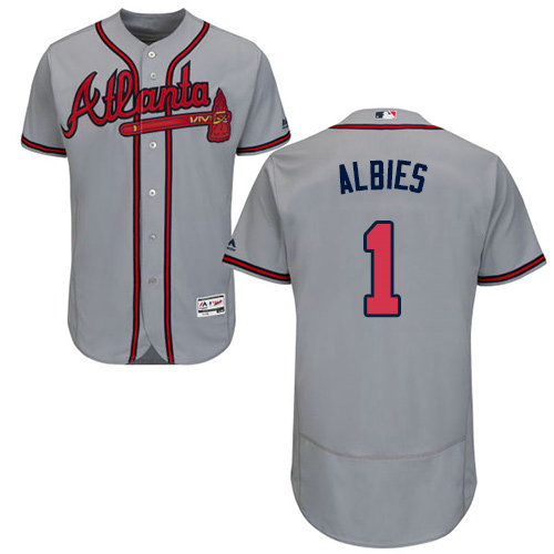 Atlanta Braves 1 Ozzie Albies Grey Flexbase Authentic Collection Stitched Baseball Jersey