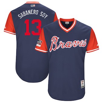 Men's Atlanta Braves 13 Ronald Acuna Jr. Sabanero Soy Majestic Navy 2018 Players' Weekend Authentic Jersey