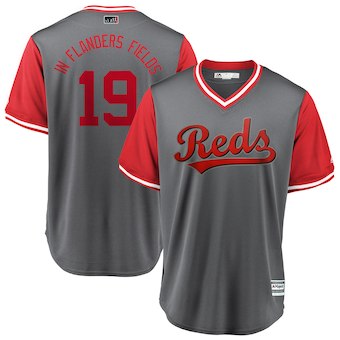 Men's Cincinnati Reds 19 Joey Votto In Flanders Fields Majestic Gray 2018 Players' Weekend Cool Base Jersey