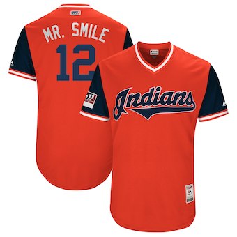 Men's Cleveland Indians 12 Francisco Lindor Mr. Smile Orange 2018 Players' Weekend Authentic Jersey