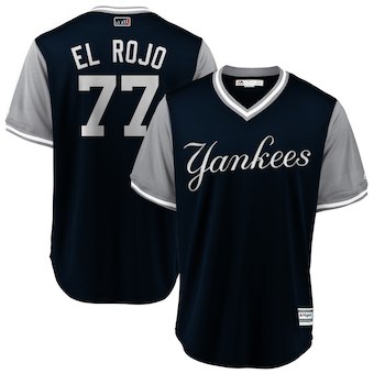 Men's New York Yankees 77 Clint Frazier El Rojo Majestic Navy 2018 Players' Weekend Cool Base Jersey