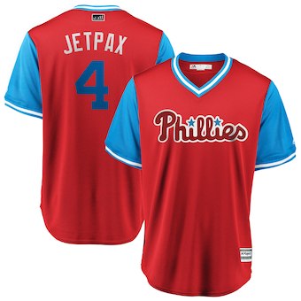 Men's Philadelphia Phillies 4 Scott Kingery Jetpax Majestic Scarlet 2018 Players' Weekend Cool Base Jersey