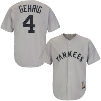 New York Yankees 4 Lou Gehrig Majestic Gray Road Cool Base Cooperstown Collection Player Jersey