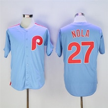 Men's Philadelphia Phillies #27 Aaron Nola Light Blue Majestic Cool Base Cooperstown Collection Jersey