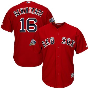 Men's Boston Red Sox #16 Andrew Benintendi Majestic Scarlet 2018 World Series Cool Base Player Jersey