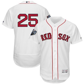 Men's Boston Red Sox #25 Steve Pearce Majestic White 2018 World Series Flex Base Player Jersey