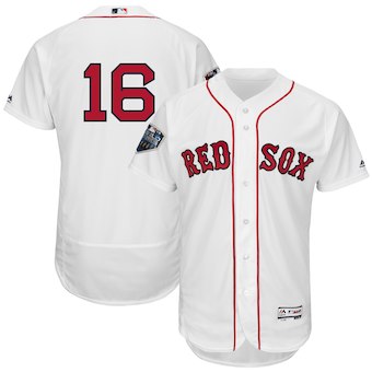 Men's Boston Red Sox #16 Andrew Benintendi Majestic White 2018 World Series Flex Base Player Jersey