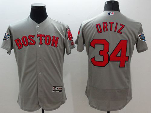 Red Sox #34 David Ortiz Grey Flexbase Authentic Collection 2018 World Series Stitched MLB Jersey