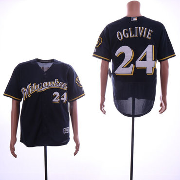 Men's Milwaukee Brewers #24 Ben Oglivie Navy Cool Base Jersey