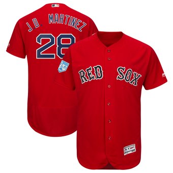 Men's Boston Red Sox 28 J.D. Martinez Majestic Scarlet 2019 Spring Training Flex Base Player Jersey