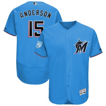 Men's Miami Marlins 15 Brian Anderson Majestic Blue 2019 Spring Training Flex Base Player Jersey