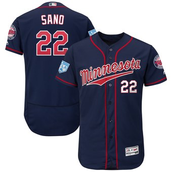 Men's Minnesota Twins 22 Miguel Sano Majestic Navy 2019 Spring Training Flex Base Player Jersey