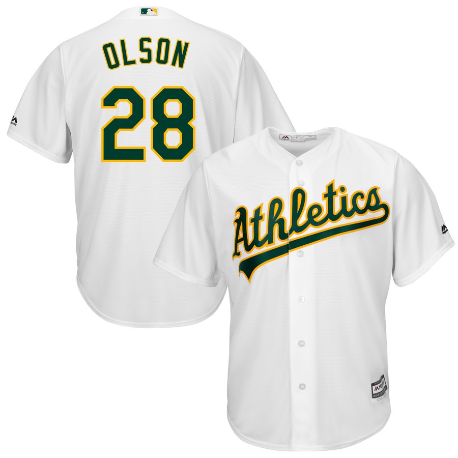 Men's Oakland Athletics #28 Matt Olson White Cool Base Jersey